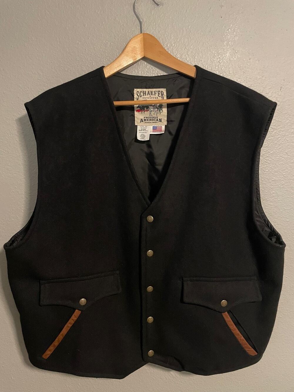 Schaefer Outfitter Vest Mens 3XL Black Wool Western Cowboy Snap USA Style 825